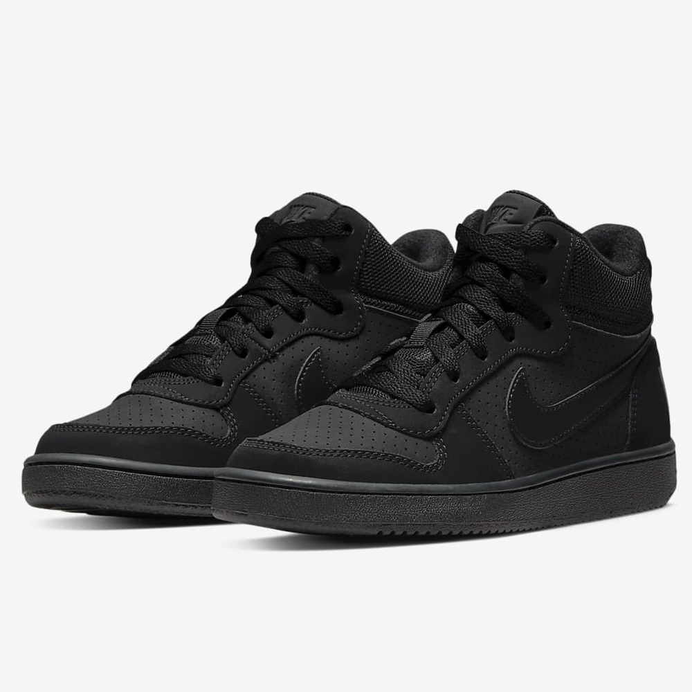 Nike Court Borough Mid Big Kids Shoes in Black size 7Y Sneaker Suede Leather